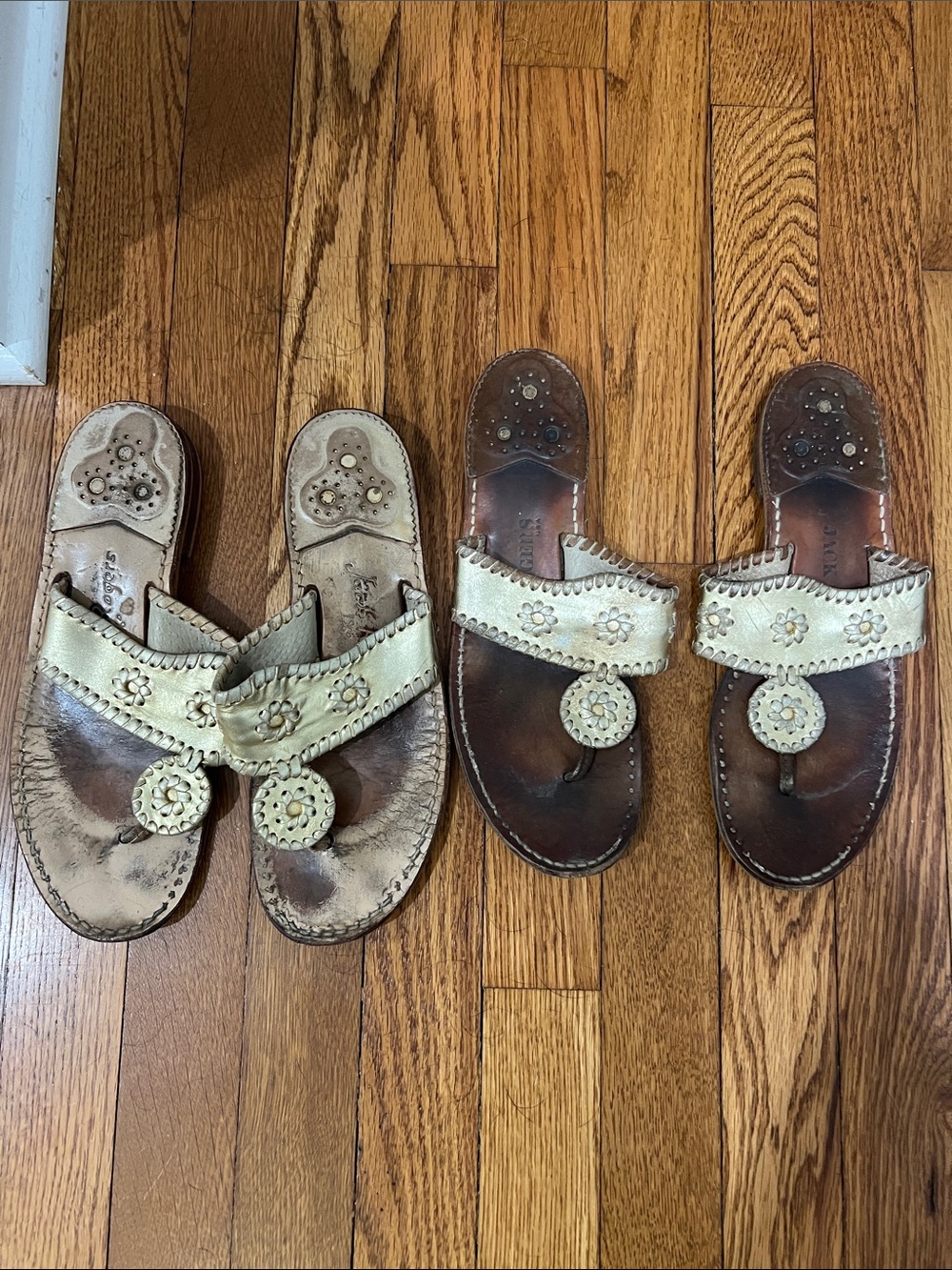 Jack Rogers Cream Leather Floral Medallion Sandals